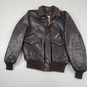 Vintage 90s Brooks Club Elite Brown Leather Bomber Mens Jacket L 40 USA Talon